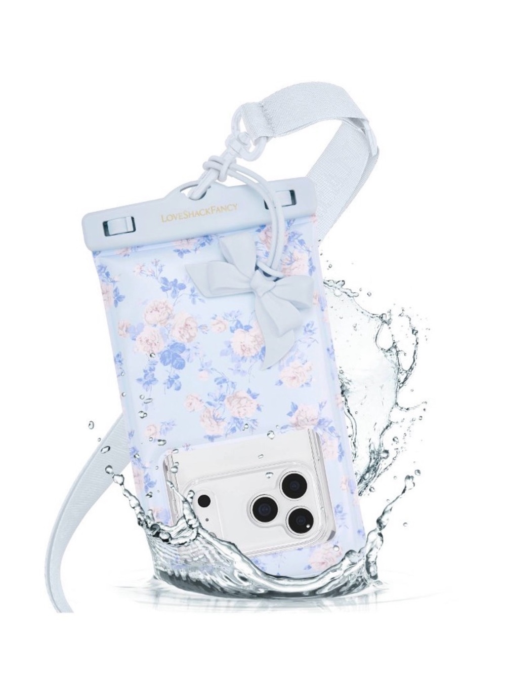 LoveShackFancy Floral Waterproof Phone Pouch Holder Blue Bow